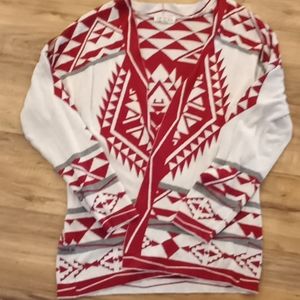 Red grey and white cardigan